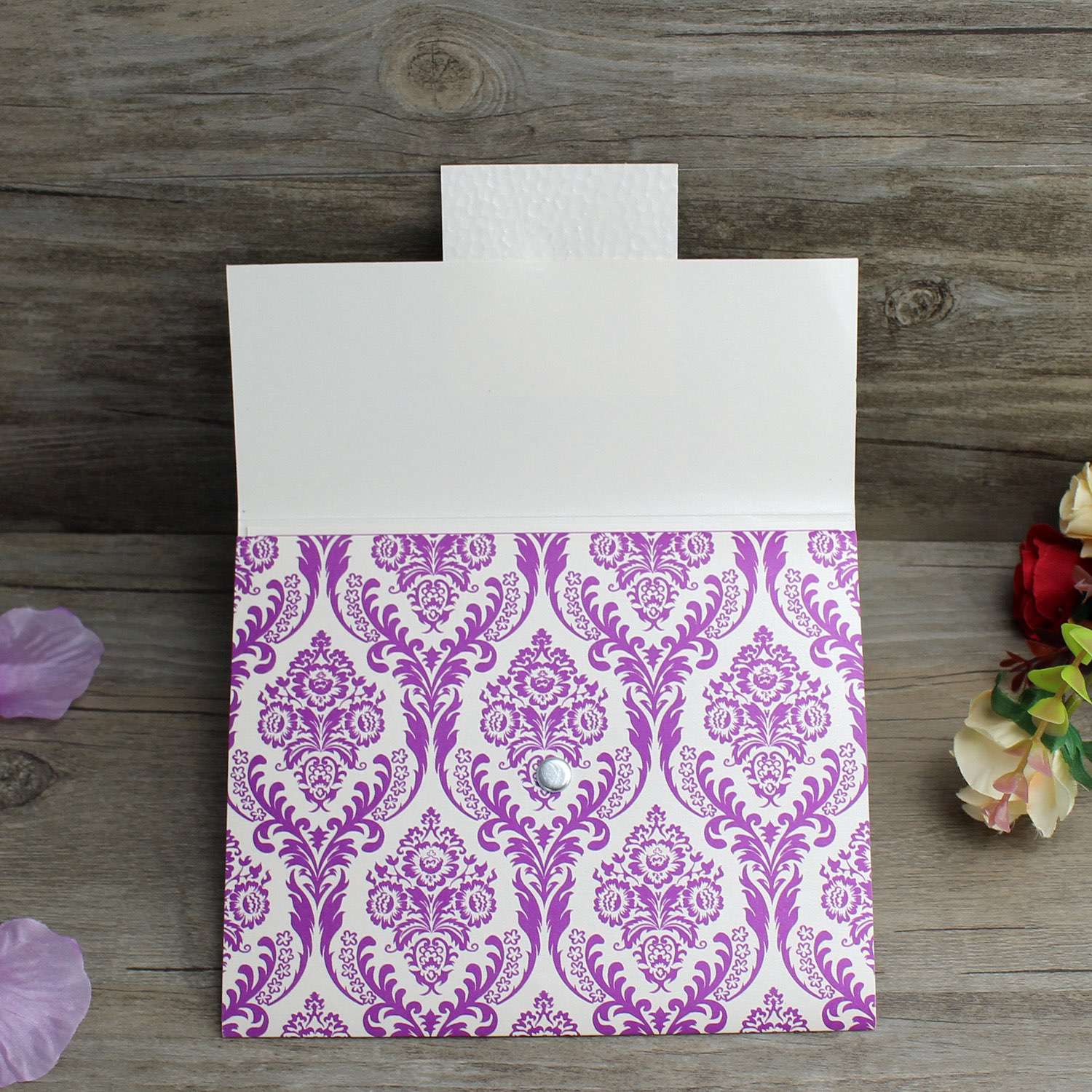 Purple Foiling Invitation Card Pocket Wedding Invitation Customized